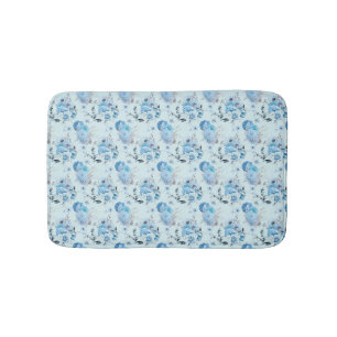 Blau Weiß Silber Blumen Cottage Core Shabby Chic Badematte