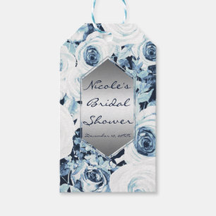 Blau Weiß Silber Winterhochzeit Vintage Rosen Geschenkanhänger
