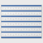 Blau, weiß, silberfarbene Streifen mit Verzierunge Geschenkpapier (Flach)