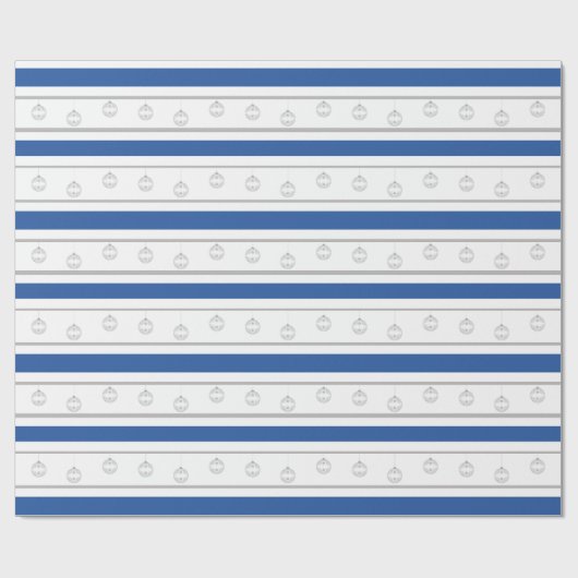 Blau, weiß, silberfarbene Streifen mit Verzierunge Geschenkpapier (Flach)