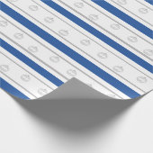 Blau, weiß, silberfarbene Streifen mit Verzierunge Geschenkpapier (Ecke)