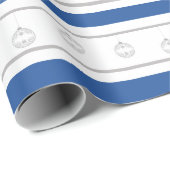 Blau, weiß, silberfarbene Streifen mit Verzierunge Geschenkpapier (Rolleneckpunkt)