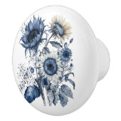 Blau-weiß Sonnenblumen im Delft-Stil, Bouquet Keramikknauf (Rechts)