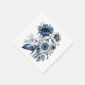 Blau-weiß Sonnenblumen im Delft-Stil, Bouquet Serviette (Ecke)