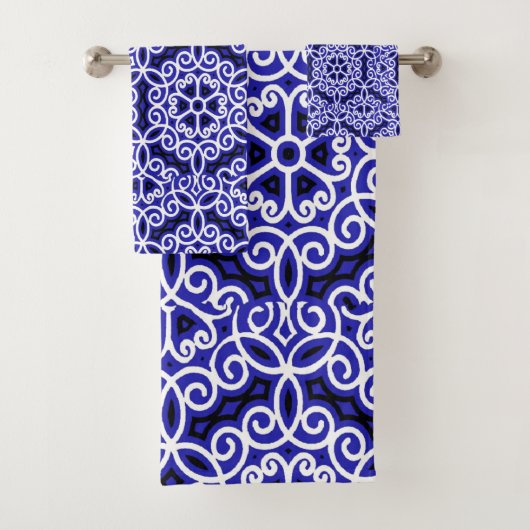Blau-Weiß-Spanisches Fliesenmuster Badhandtuch Set (Insitu)