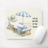 Blau Weiß Strand Sonnenschirm Mousepad (Mit Mouse)