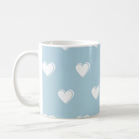 Blau Weiß Süßes Einfaches Herz Muster Kaffeetasse (Links)