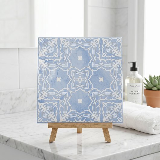 Blau-Weiß-Symmetrisches Muster mit Marmoraussehen Fliese