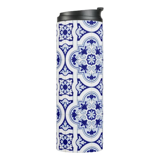 Blau & Weiß Talavera Tile Look Thermal Tumbler Thermosbecher (Nach links gedreht)