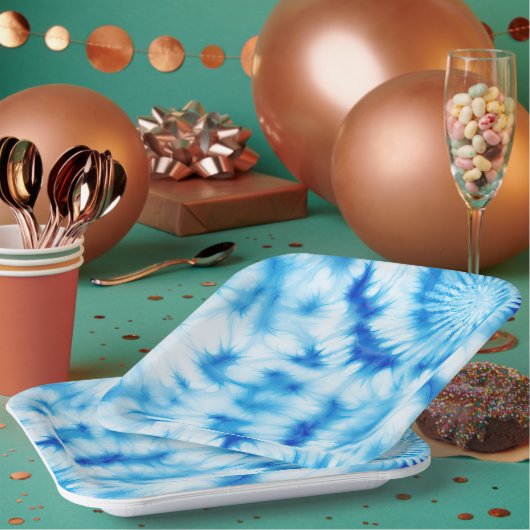 Blau Weiß Tie Dye Pappteller (Multi)