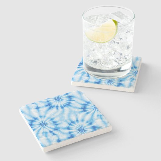 Blau Weiß Tie Dye Steinuntersetzer (Seitenansicht)