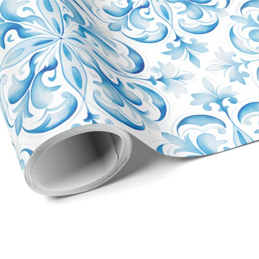 Blau-Weiß-Tile im Mittelmeer Geschenkpapier (Rolleneckpunkt)