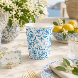 Blau-Weiß-Tile im Mittelmeer Pappbecher
