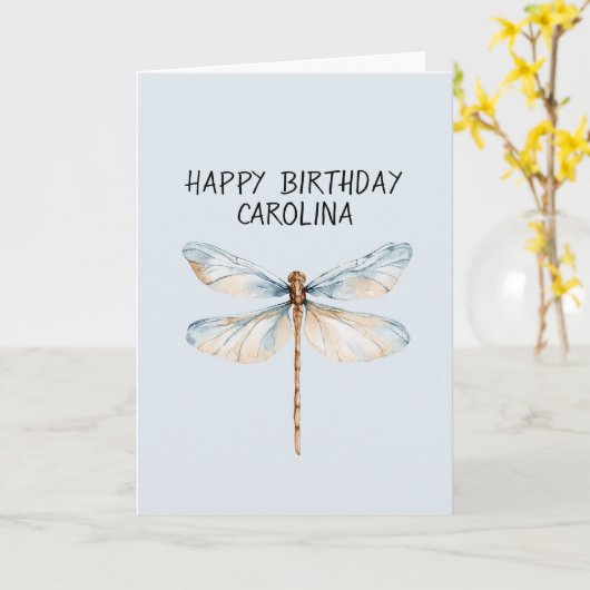 Blau Weiß Traum Libelle Geburtstag Karte (Gelbe Blume)
