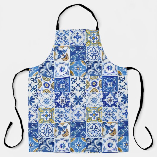 Blau, Weiß und Gelb Farbe Mittelmeer Schürze (Vorderseite)