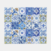Blau, Weiß und Gelb mediterranes Blumenmuster Fleecedecke (Vorderseite (Horizontal))