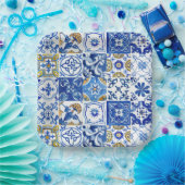 Blau, Weiß und Gelb Mittelmeer-Muster Pappteller (Party)