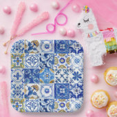 Blau, Weiß und Gelb Mittelmeer-Muster Pappteller (Party)