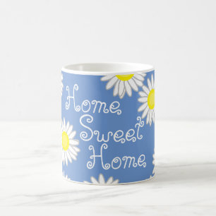 Blau Weiß und Gelb Zuhause Sweet Zuhause Daisy Kaffeetasse