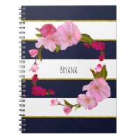 Blau Weiß und Gold Moderne Blumen Chic Glam