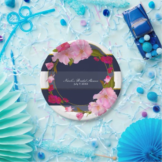 Blau-Weiß und Gold Modernes Party mit Blumenmotiv Pappteller (Party)