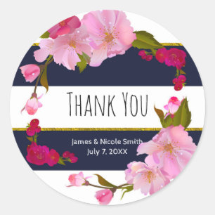 Blau-Weiß und Gold Modernes Party mit Blumenmotiv Runder Aufkleber