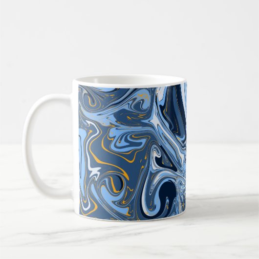Blau, Weiß und Gold Wirbel Fluid Art Kaffeetasse (Links)
