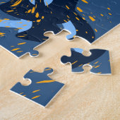 Blau, Weiß und Gold Wirbel Fluid Art Puzzle (Seite)