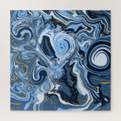 Blau, Weiß und Gold Wirbel Fluid Art Puzzle (Vertikal)