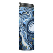 Blau, Weiß und Gold Wirbel Fluid Art Thermosbecher (Nach rechts gedreht)