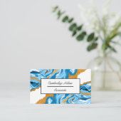 Blau, weiß und goldene Marmorflüssigkeit Kunst Visitenkarte (Stehend Vorderseite)