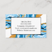 Blau, weiß und goldene Marmorflüssigkeit Kunst Visitenkarte (Rückseite)