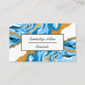 Blau, weiß und goldene Marmorflüssigkeit Kunst Visitenkarte (Vorderseite)