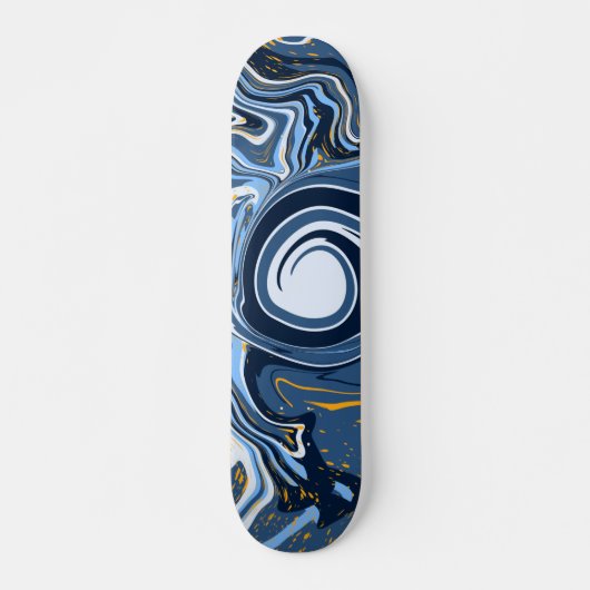 Blau-, Weiß- und Goldmarmor Fluid Art Skateboard (Vorne)