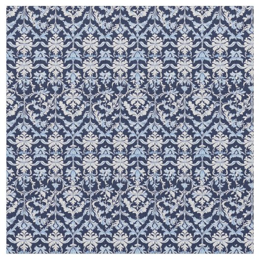 Blau Weiß und Grau Damask William Morris Style Stoff (Nahaufnahme)