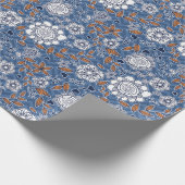 Blau-Weiß und orange Blumendesign Geschenkpapier (Ecke)