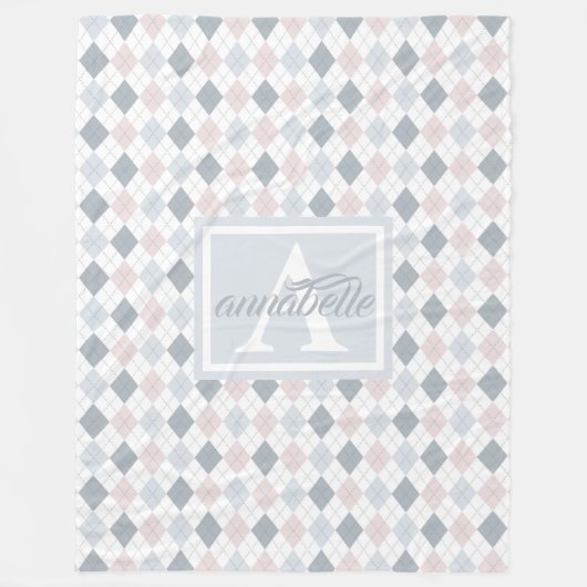 Blau, Weiß und Rosa Personalisiert Fleece Blanket (Vorderseite)