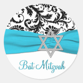 Blau, Weiß und Schwarz Damask Bat Mitzvah Sticker