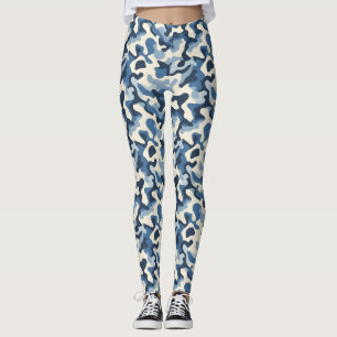 Blau-, Weiß- und Schwarz-Retro-Camouflage Leggings