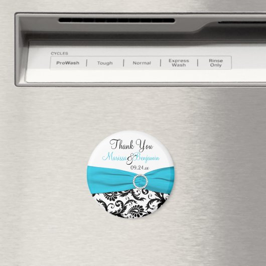 Blau, Weiß und Schwarzer Damast Hochzeitsmagnet Magnet (In Situ (Geschirrspüler))