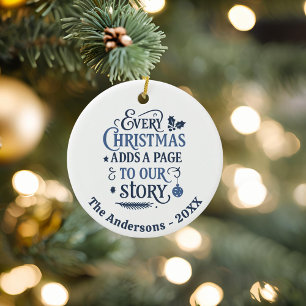 Blau weiß unsere Geschichte Typografie Weihnachten Keramik Ornament