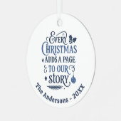 Blau weiß unsere Geschichte Typografie Weihnachten Ornament Aus Metall (Vorderseite links)