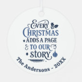 Blau weiß unsere Geschichte Typografie Weihnachten Ornament Aus Metall (Rückseite)