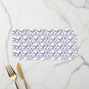 Blau-weiß verpacktes Papier mit grafischer Darstel Menükarte
