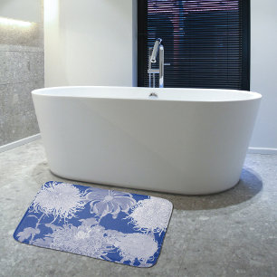 Blau Weiß Vintag Chinoiserie Blumenmuster Badematte