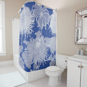 Blau Weiß Vintag Chinoiserie Blumenmuster Duschvorhang