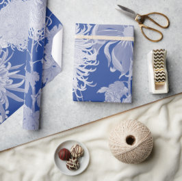 Blau Weiß Vintag Chinoiserie Blumenmuster Geschenkpapier