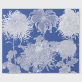 Blau Weiß Vintag Chinoiserie Blumenmuster Geschenkpapier (Flach)