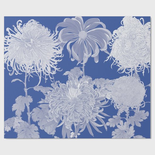 Blau Weiß Vintag Chinoiserie Blumenmuster Geschenkpapier (Flach)