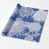Blau Weiß Vintag Chinoiserie Blumenmuster Geschenkpapier (Ungerollt)